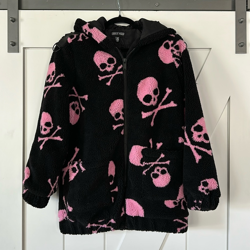 Current Mood Skull on My Sleeve Sherpa Pink Jacket